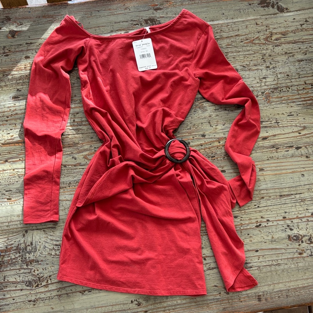 Free People Rust Long Sleeve Dress with Belt
